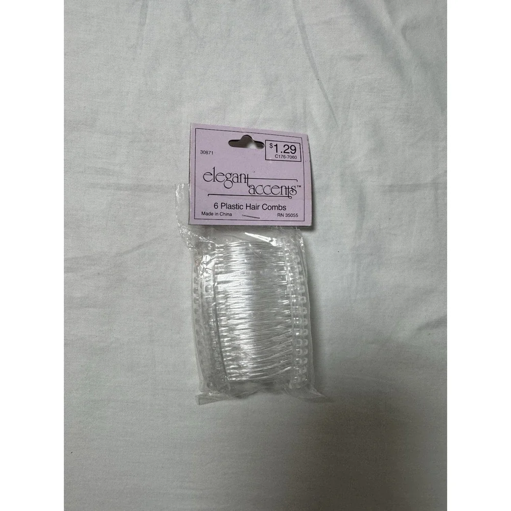 Elegant Accents 6 Pack Clear Plastic Hair Side Combs Vintage Style Retro NOS
